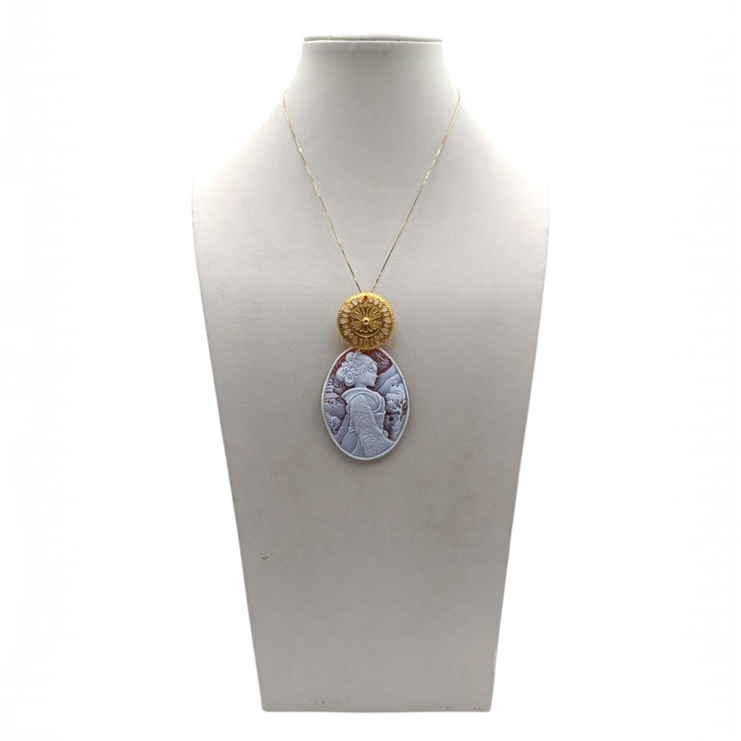 Donna Samurai Rei (麗 / 玲) di Cammeo montato in Argento Dorato