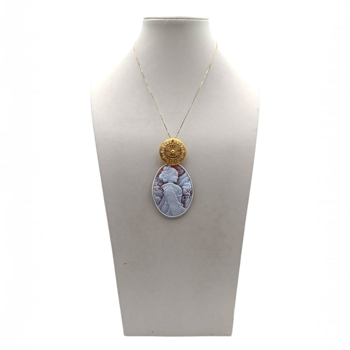 Donna Samurai Rei (麗 / 玲) di Cammeo montato in Argento Dorato
