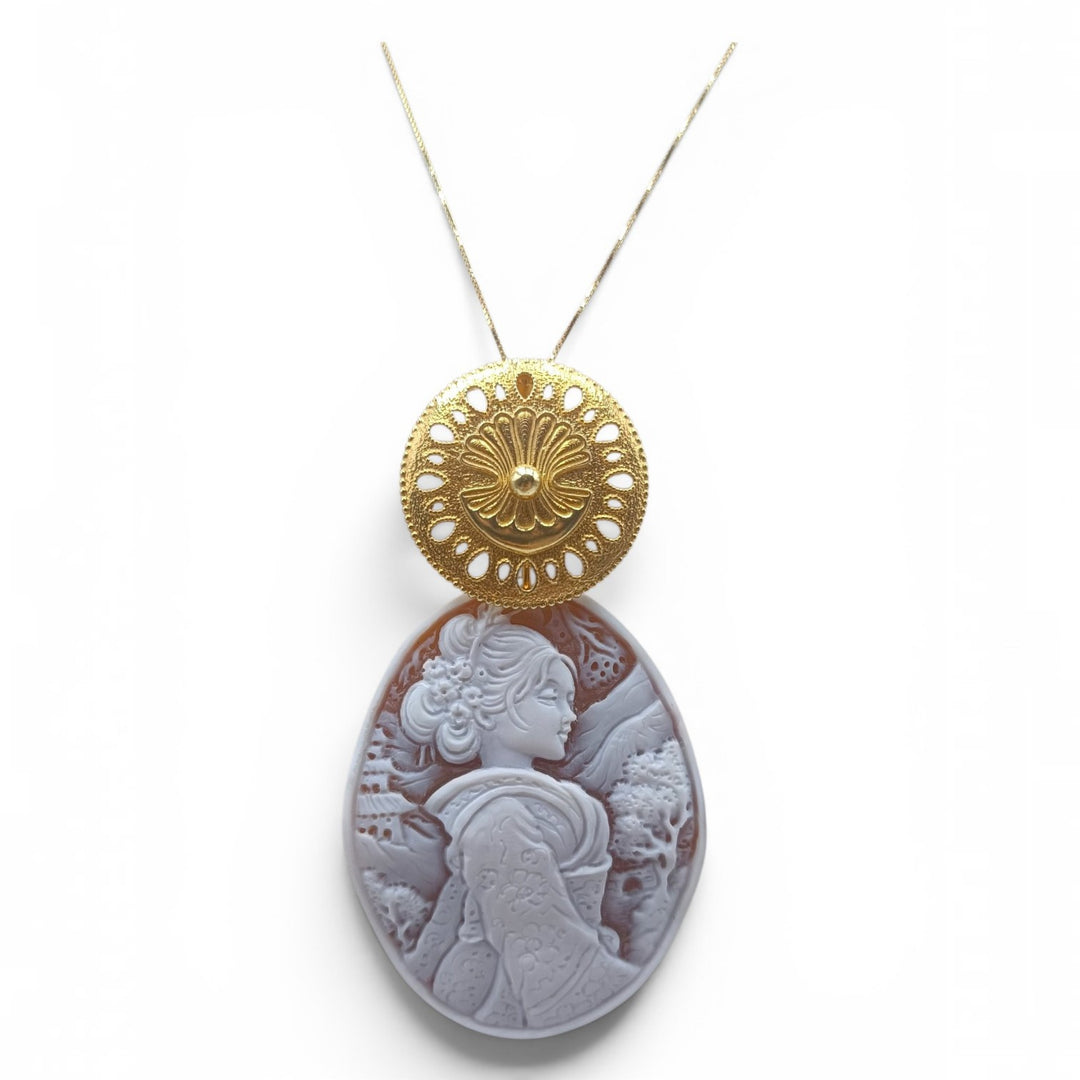 Donna Samurai Rei (麗 / 玲) di Cammeo montato in Argento Dorato