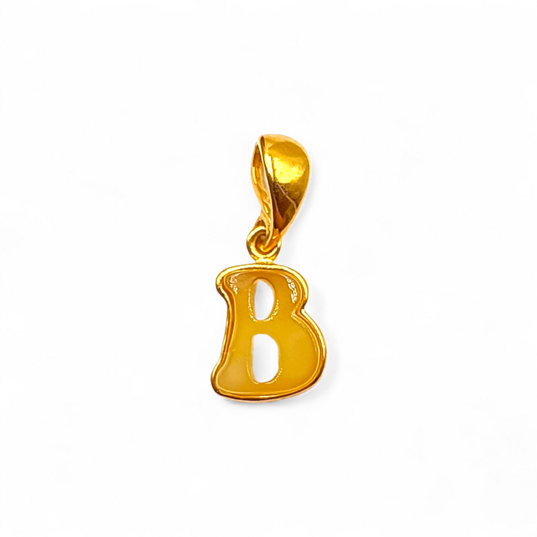 Iniziale Lettera B di Ambra montata in Argento Dorato