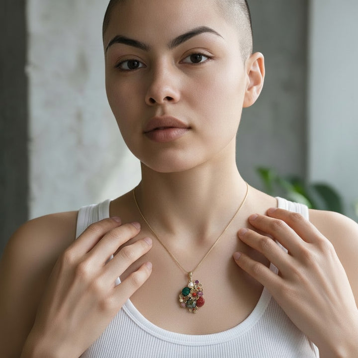 Ciondolo con Pietre Naturali montato in Bronzo placcato Oro