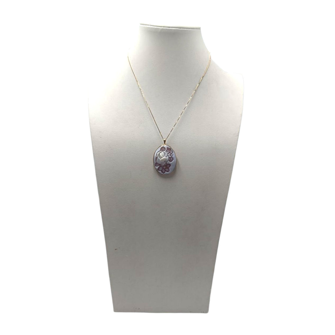 Ciondolo Spilla Fiore di Cammeo montato in Argento Dorato