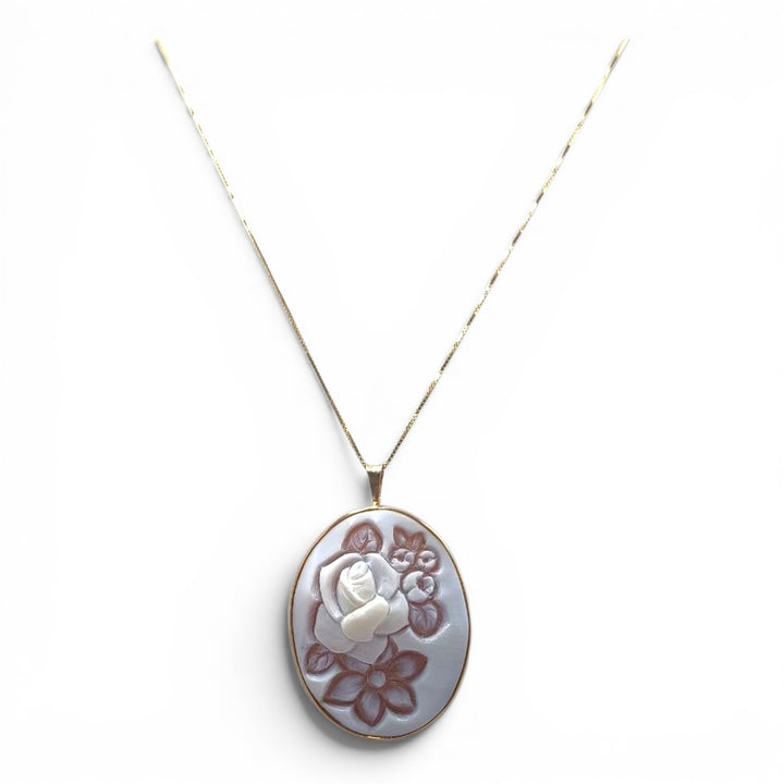 Ciondolo Spilla Fiore di Cammeo montato in Argento Dorato