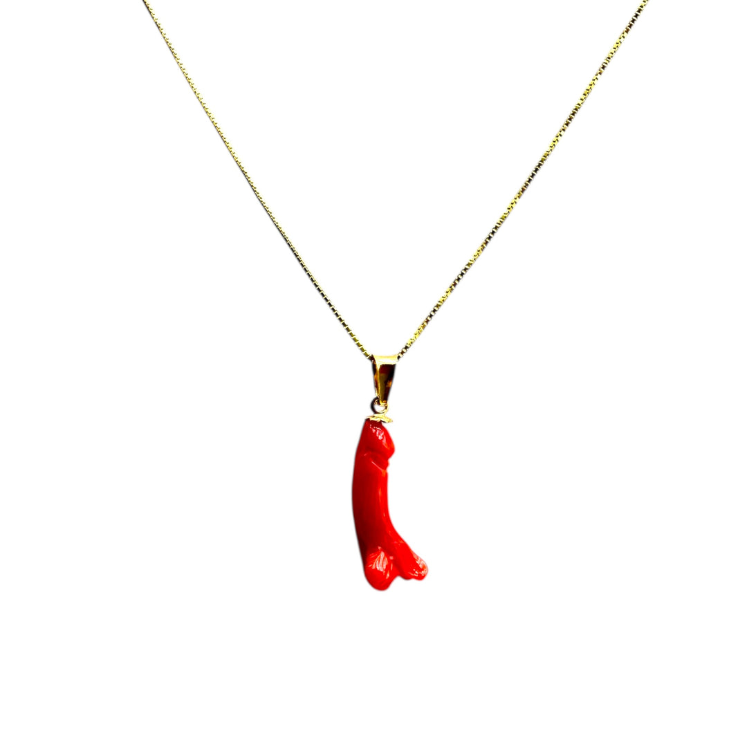 Collana con Ciondolo Fallico di Corallo montato in Argento Dorato