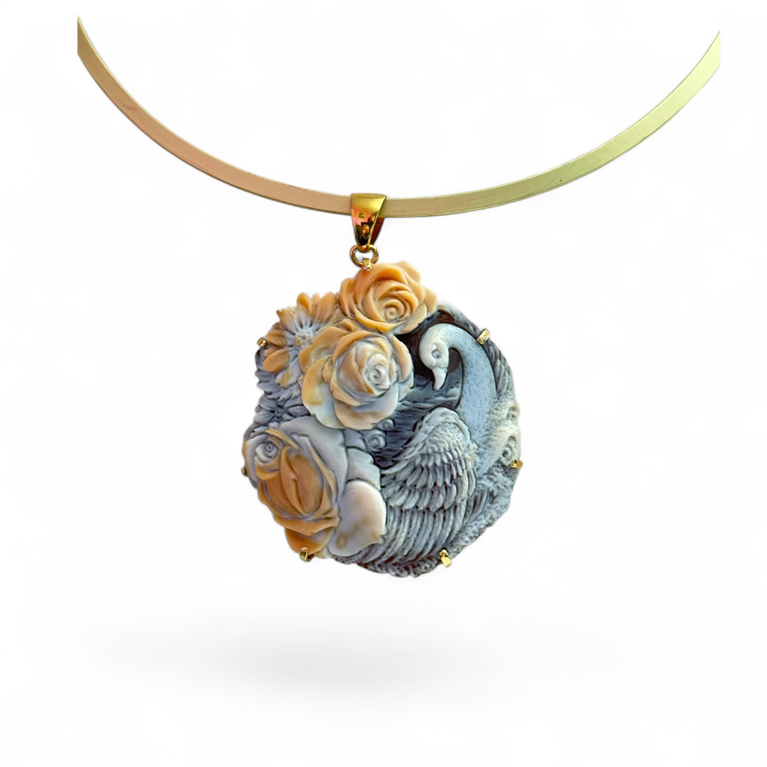 “The Swan” pendant in sardonic cameo mounted in silver