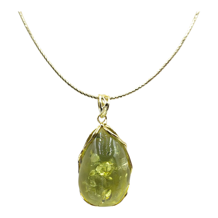 Green amber pendant mounted on silver
