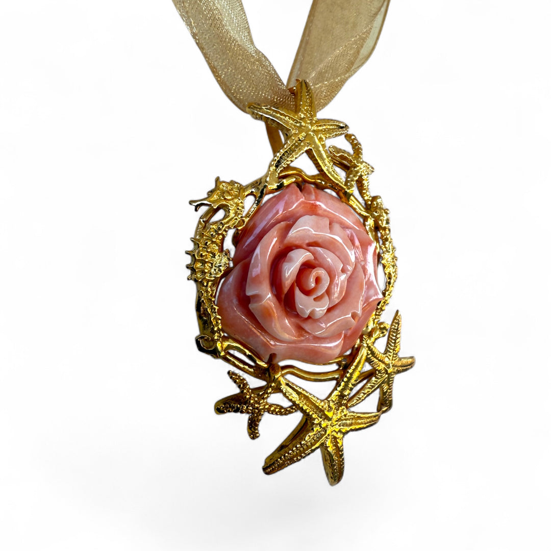 Collana ciondolo rosa di corallo Cerasuolo montato in argento dorato