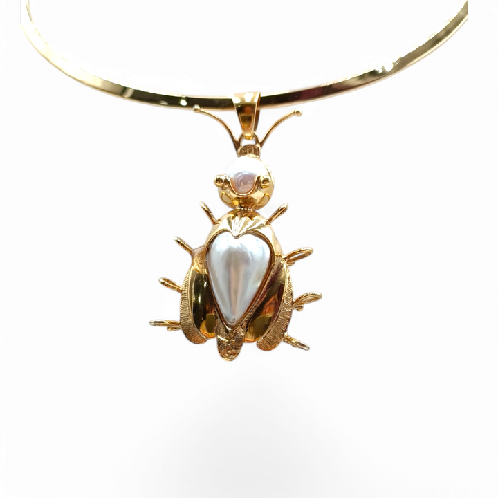 END OF COLLECTION - Scarab pendant necklace with scaramazza pearl mounted in silver
