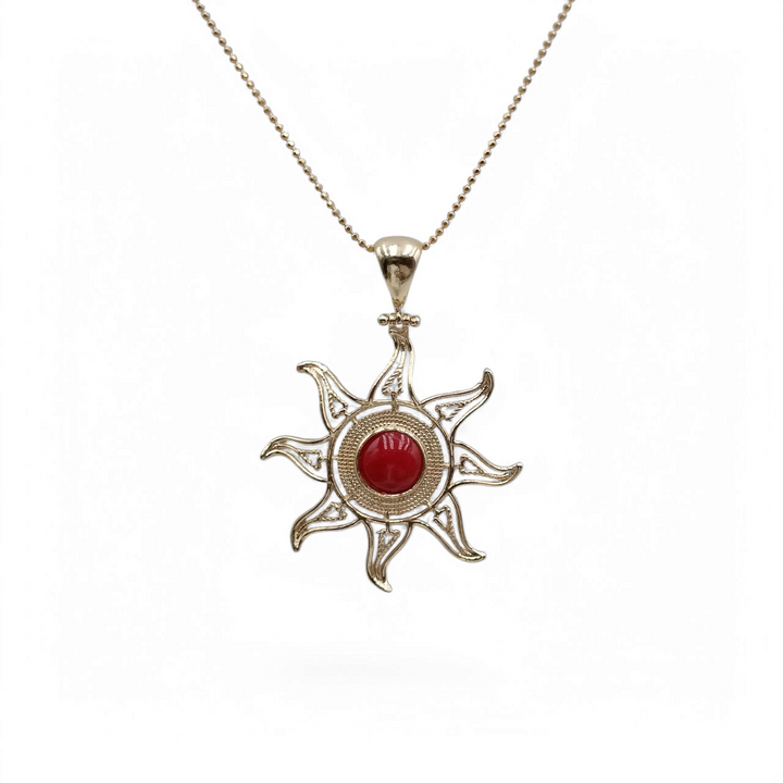 Collana ciondolo sole in corallo montati in argento