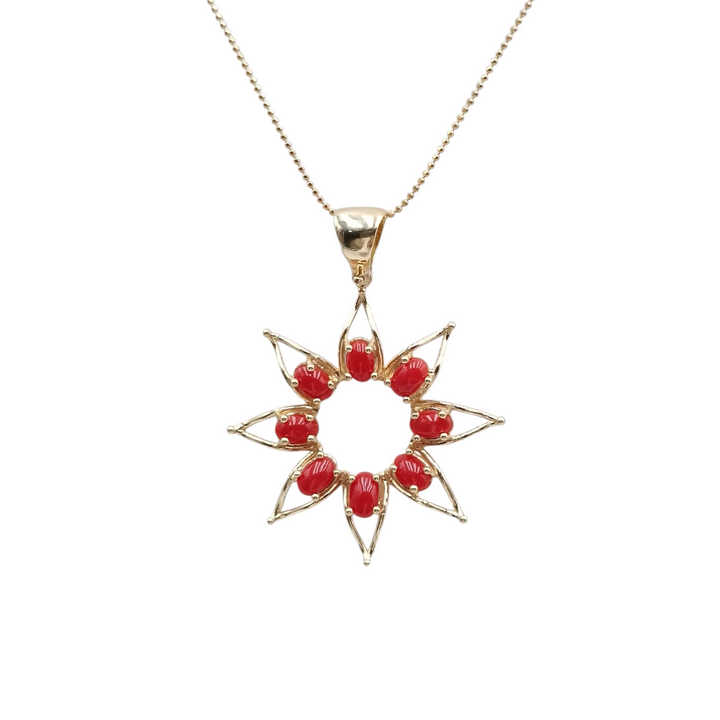 Collana ciondolo sole in corallo montati in argento