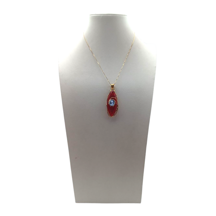 Ciondolo di Ambra rossa e di Agata montata in Argento Dorato