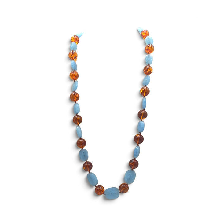 Collana di Ambra e Acquamarina montata in Cotone