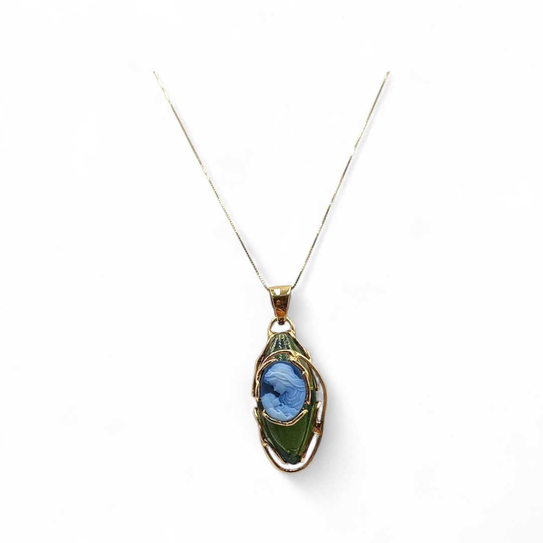 Collana con Ciondoli di Ambra Verde, Opale e Agata montati in Argento Dorato