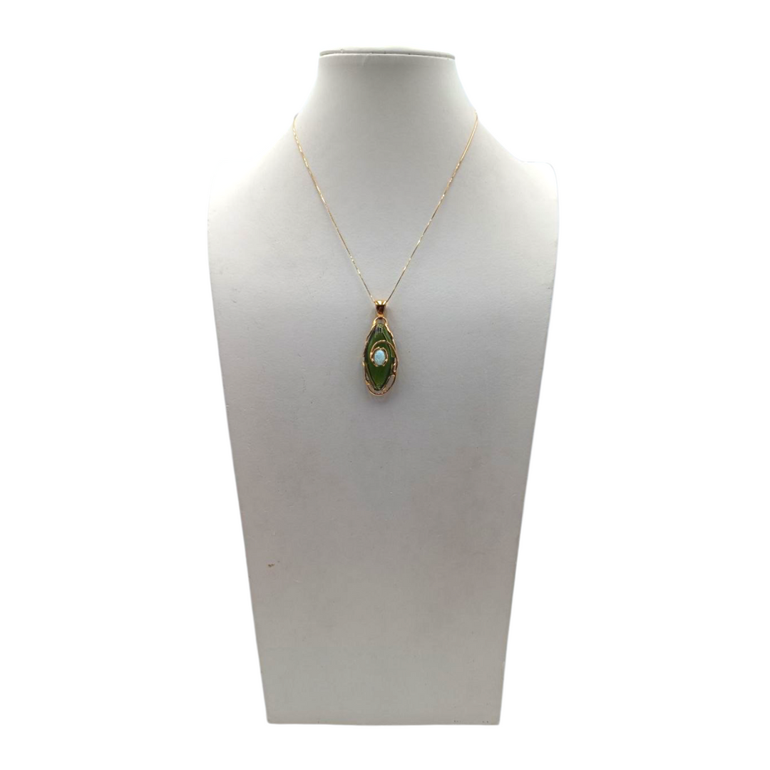 Collana con Ciondoli di Ambra Verde, Opale e Agata montati in Argento Dorato