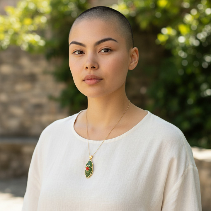 Collana con Ciondoli di Ambra Verde, Opale e Agata montati in Argento Dorato
