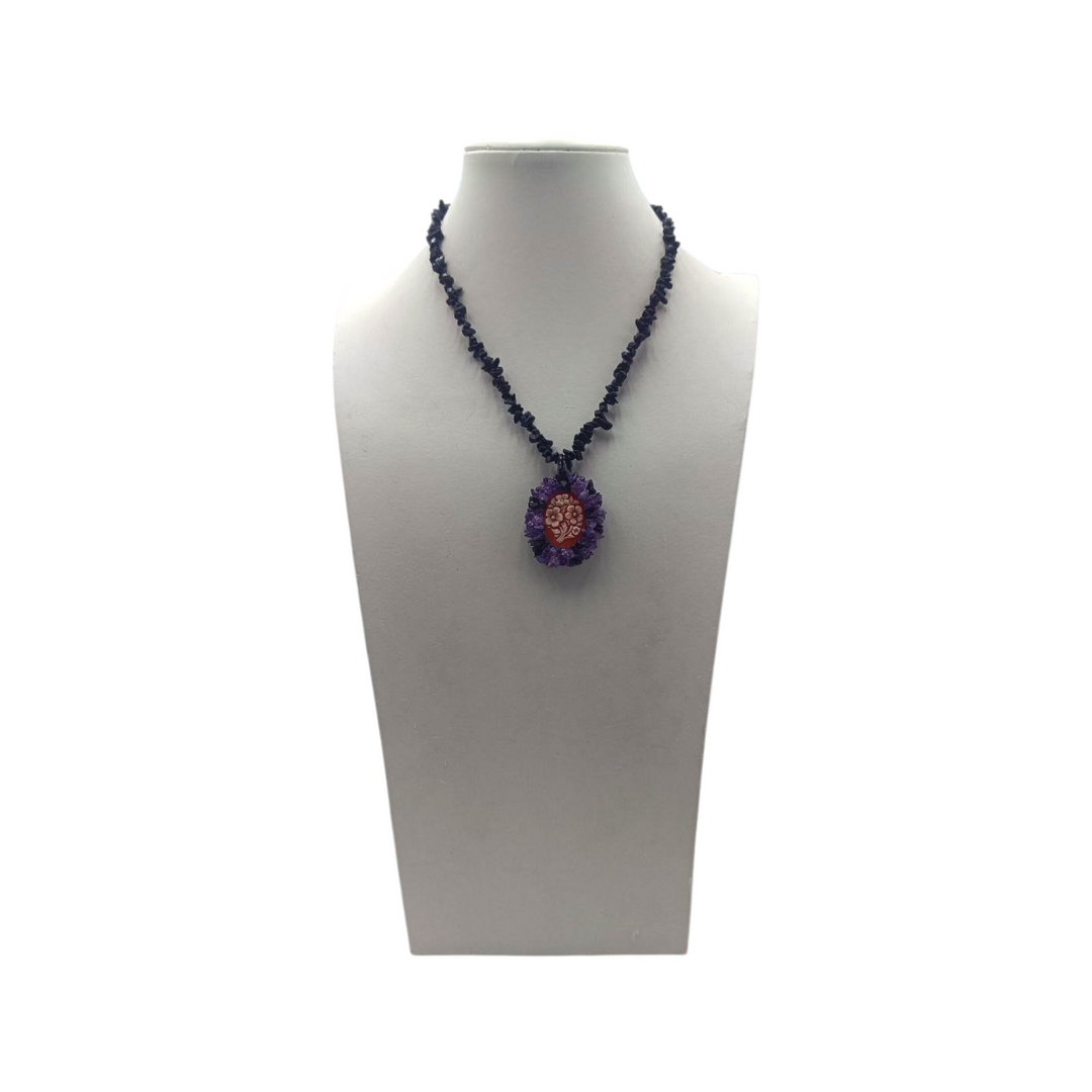 Collana Floreale di Cammeo, Ametista e Corallo montata in Argento
