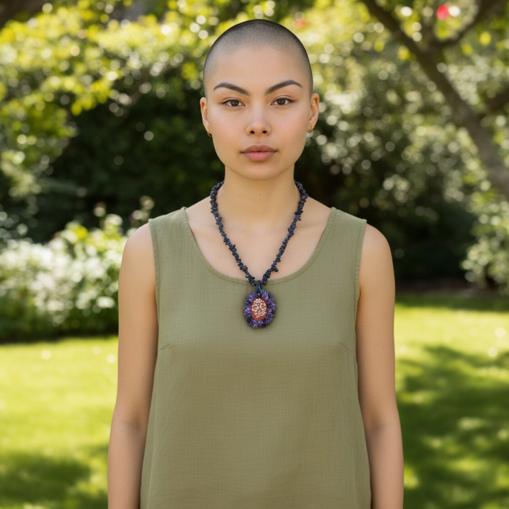 Collana Floreale di Cammeo, Ametista e Corallo montata in Argento