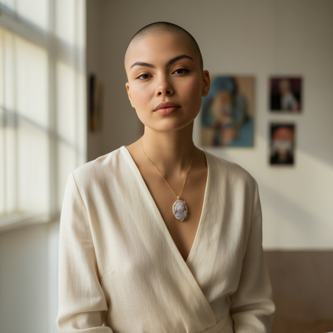 Collana con Ciondolo Dama di Cammeo montata in Argento Dorato