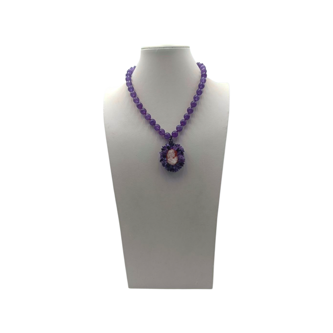 Collana Dama di Cammeo, Ametista e Corallo montata in Argento