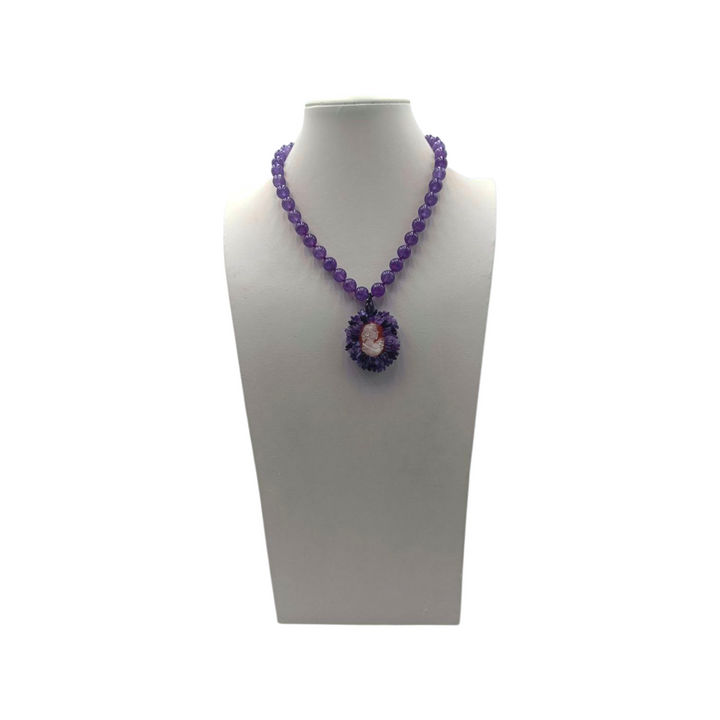 Collana Dama di Cammeo, Ametista e Corallo montata in Argento