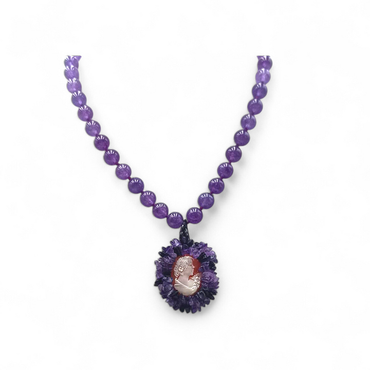 Collana Dama di Cammeo, Ametista e Corallo montata in Argento