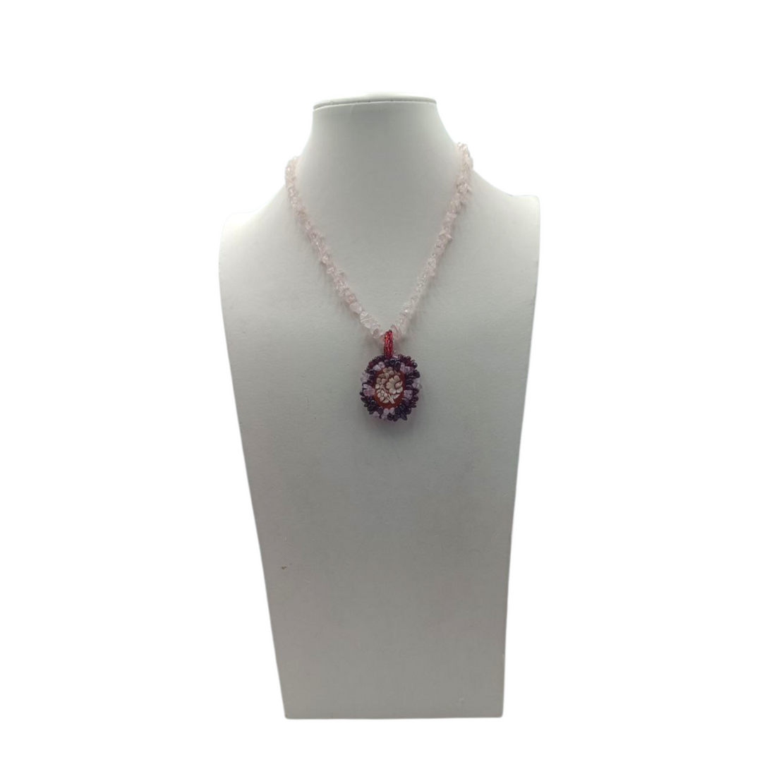 Collana Fiore di Cammeo, Quarzo e Agata montata in Argento