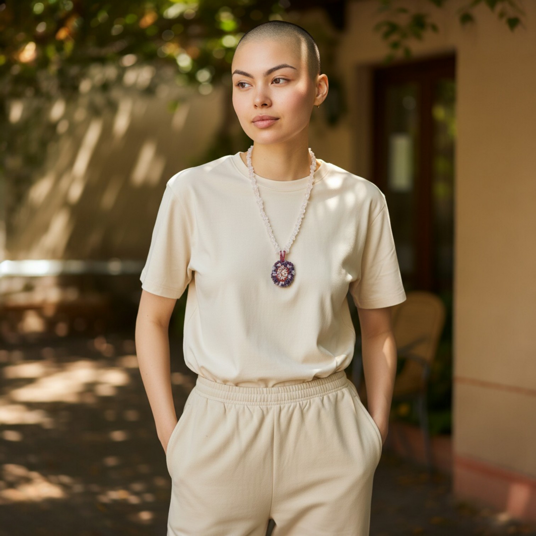 Collana Fiore di Cammeo, Quarzo e Agata montata in Argento