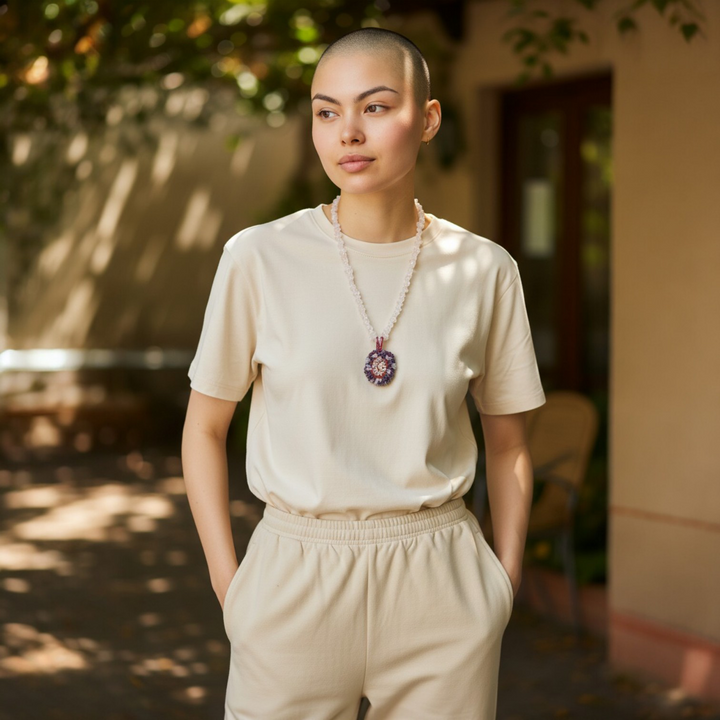 Collana Fiore di Cammeo, Quarzo e Agata montata in Argento