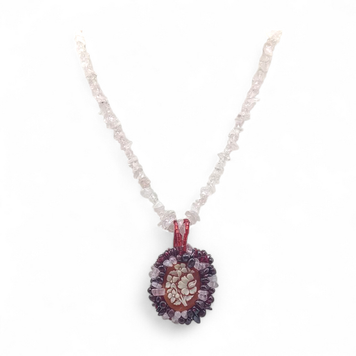 Collana Fiore di Cammeo, Quarzo e Agata montata in Argento