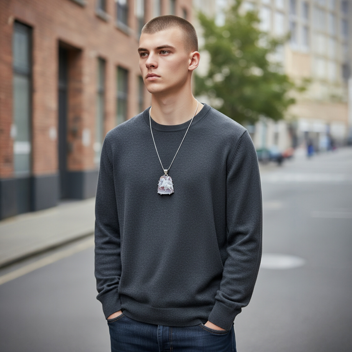 Collana con Ciondolo Cavaliere di Cammeo montata in Argento Satinato