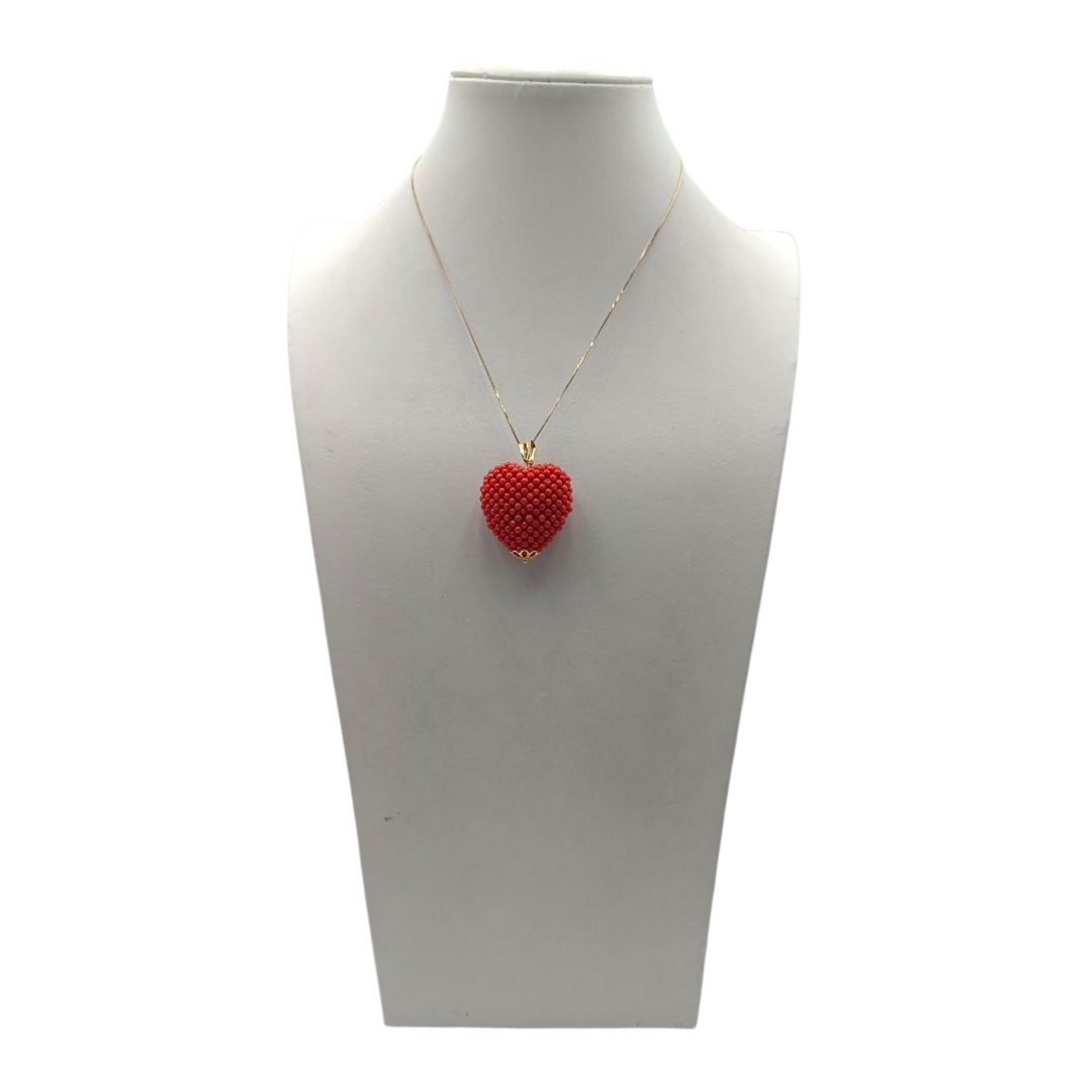 Ciondolo Cuore di Corallo Rosso montato in Argento Dorato