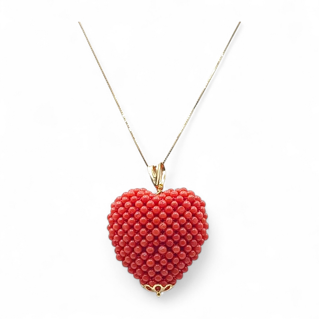 Ciondolo Cuore di Corallo Rosso montato in Argento Dorato