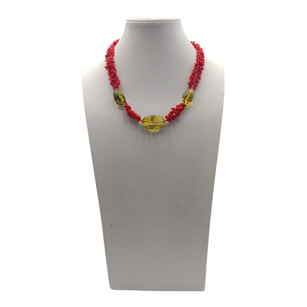Collana di Corallo e Ambra montata in Argento Dorato