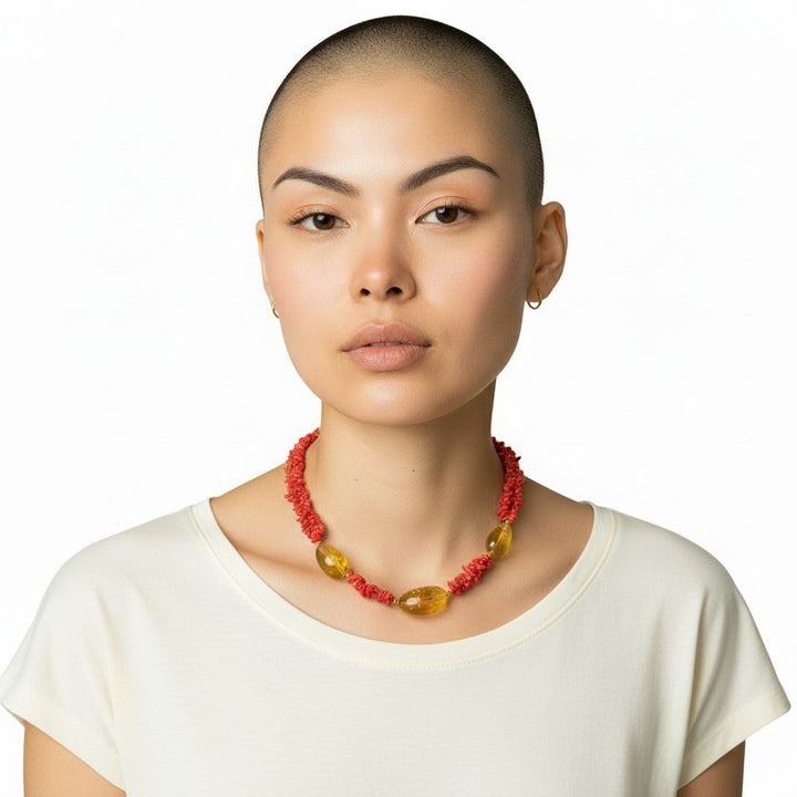 Collana di Corallo e Ambra montata in Argento Dorato