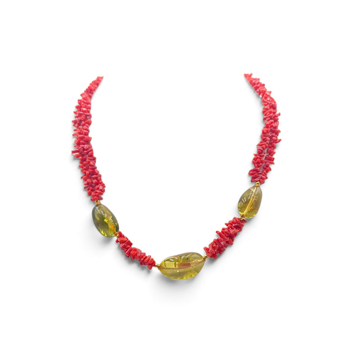Collana di Corallo e Ambra montata in Argento Dorato
