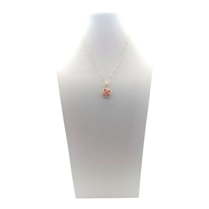 Collana con Ciondolo in Corallo e Zirconi montata in Argento Dorato