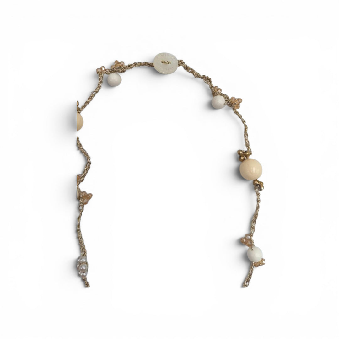 Collana Corno di osso con Foglia Oro e Macramè