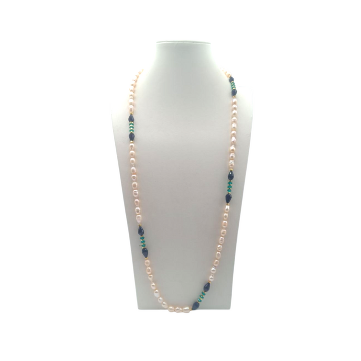 Collana in Perle di Maiorca, Cristalli Verdi e Agata Nera