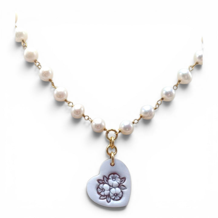 Collana Cuore di Cammeo montata in Argento Dorato