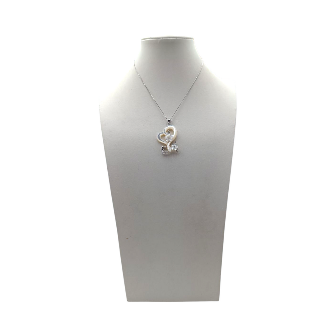 Collana con Cuore e Fiorellini di Madreperla e Zirconi montata in Argento