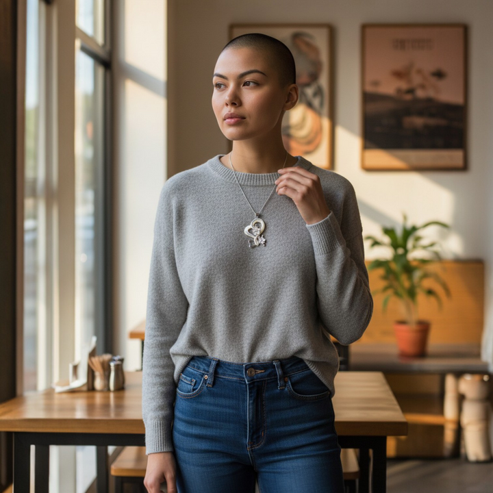Collana con Cuore e Fiorellini di Madreperla e Zirconi montata in Argento
