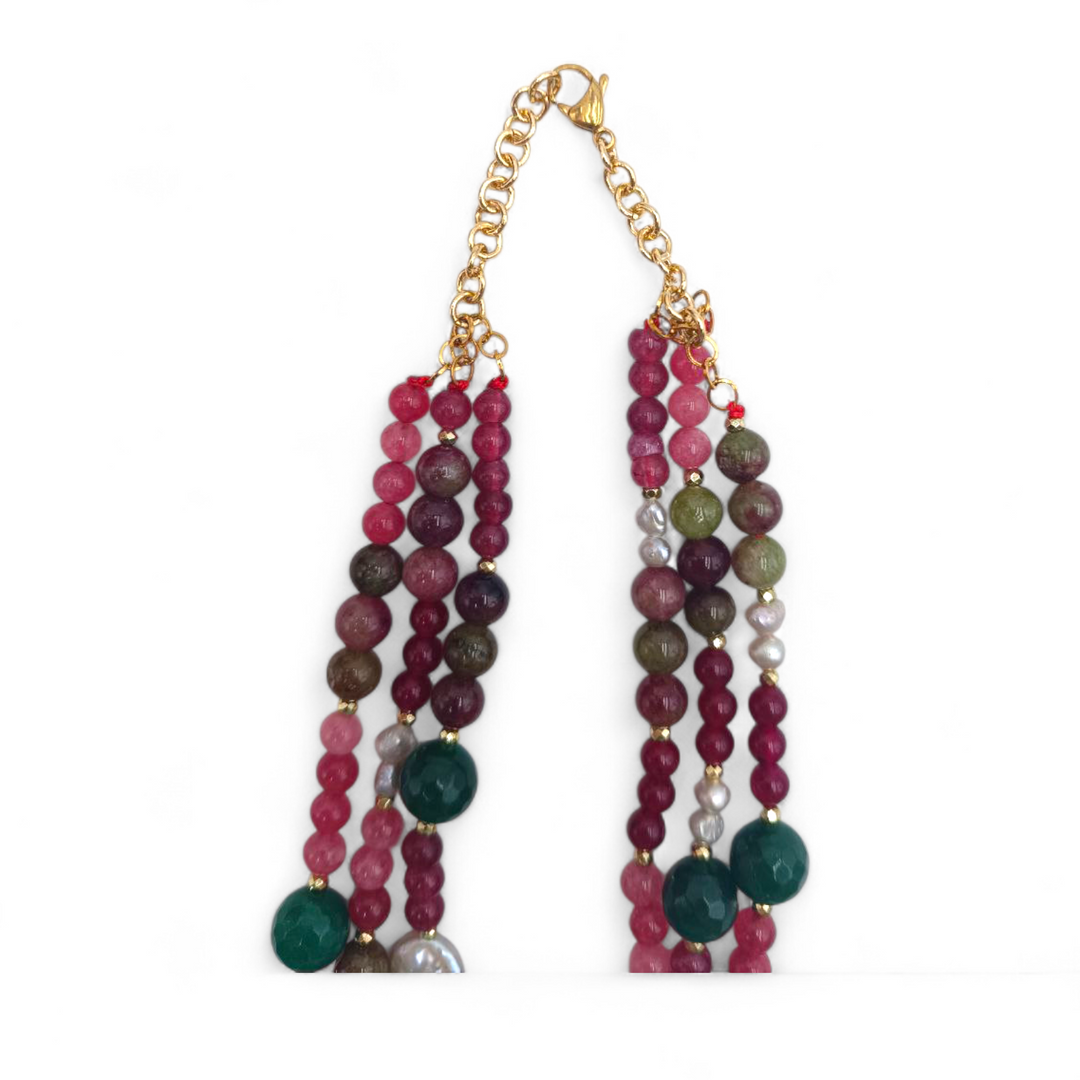 Collana Cammeo Dama, Agata e Perle Maiorca in Acciaio