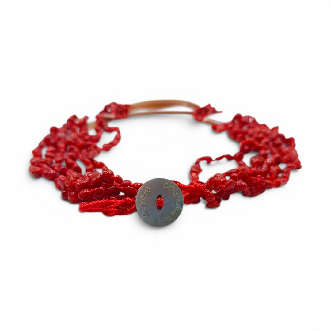 Collana Dama di Cammeo e Corallo montata in Cotone