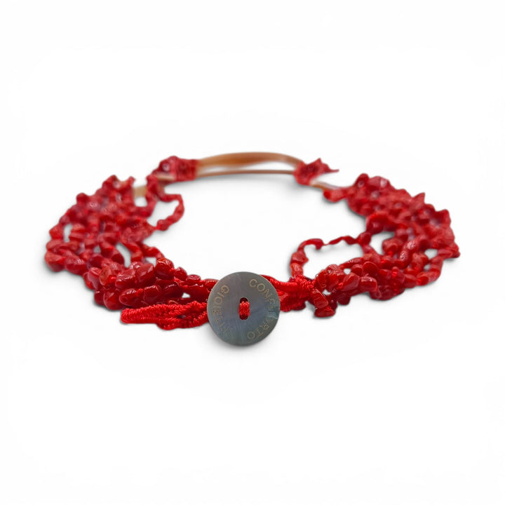 Collana Dama di Cammeo e Corallo montata in Cotone