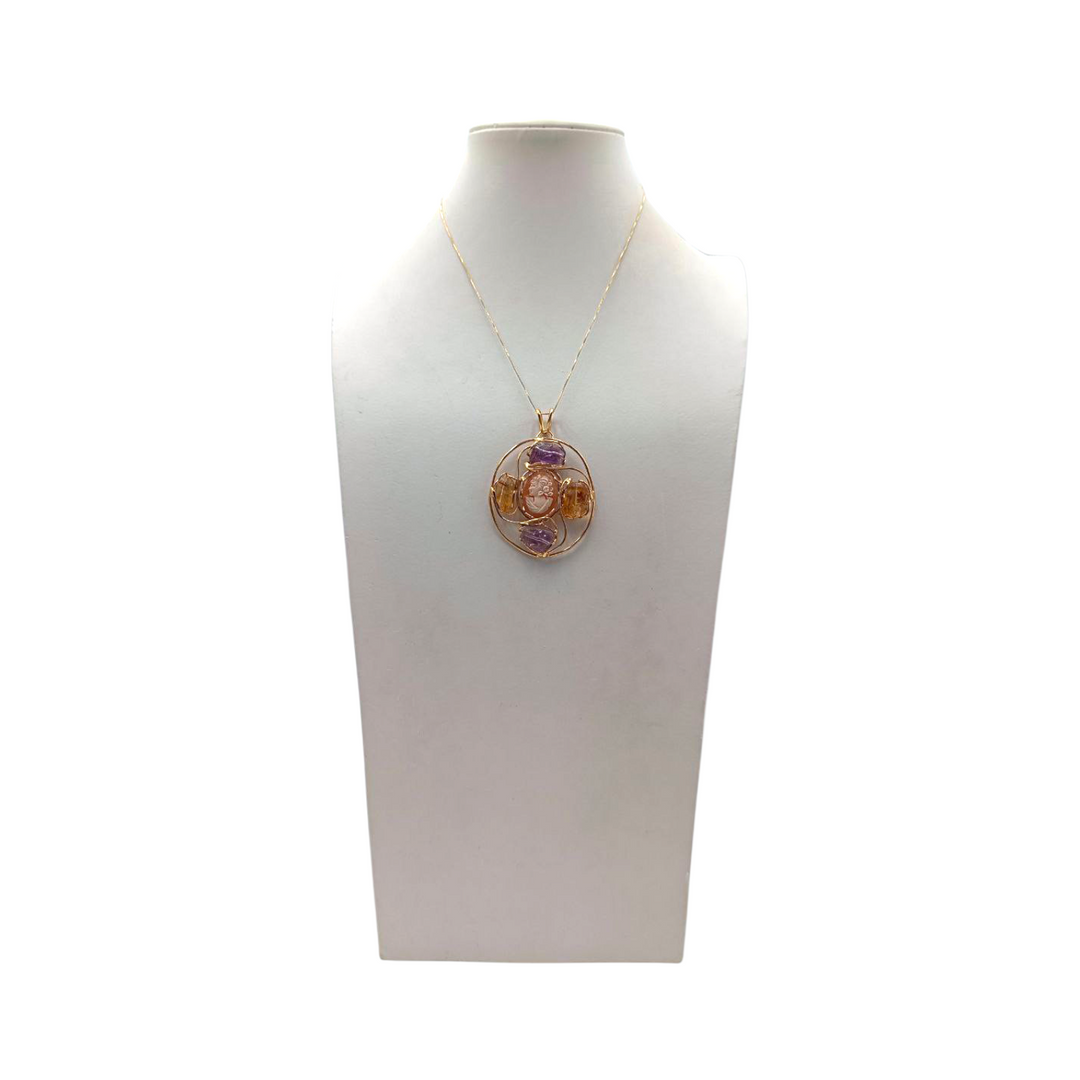 Collana Dama di Cammeo, Ametista e Citrino montata in Argento Dorato
