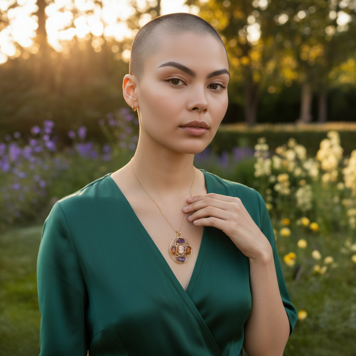 Collana Dama di Cammeo, Ametista e Citrino montata in Argento Dorato