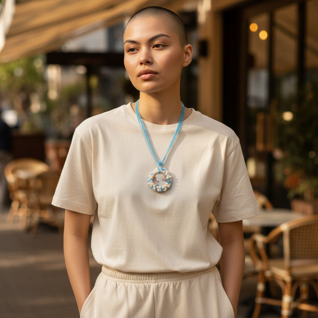 Collana Dea dei Fiori di Cammeo, Perle e Zirconi montata in Argento Dorato