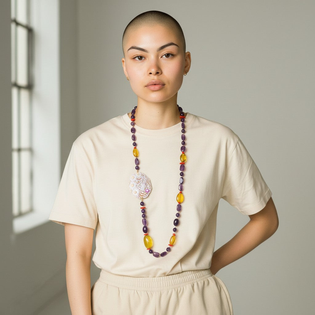 Collana Dea delle Margherite di Cammeo montata in ametista