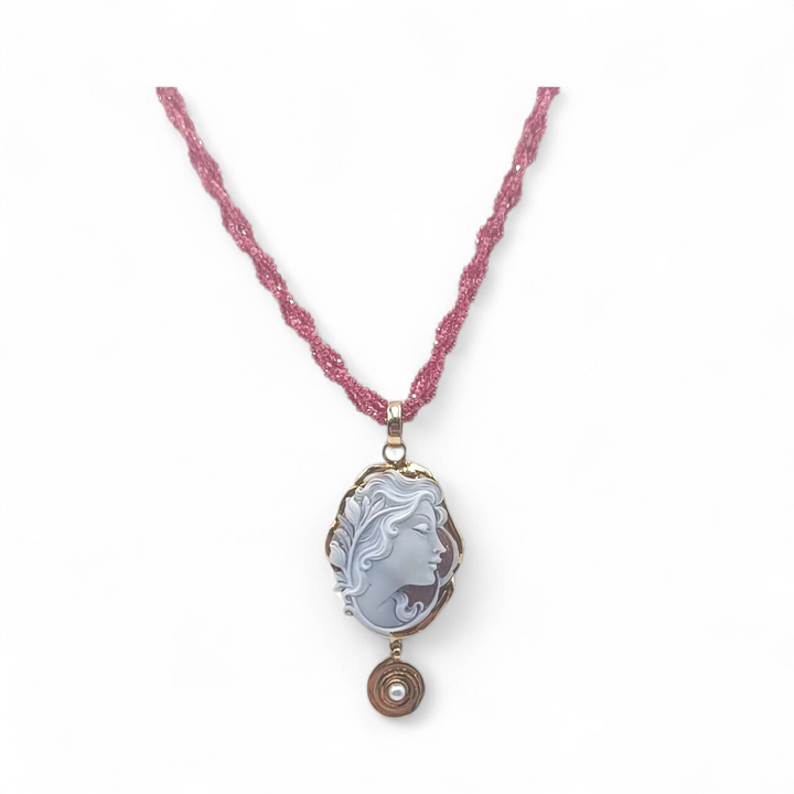 Collana Dea dell' Olimpo di Cammeo montata in Argento Dorato