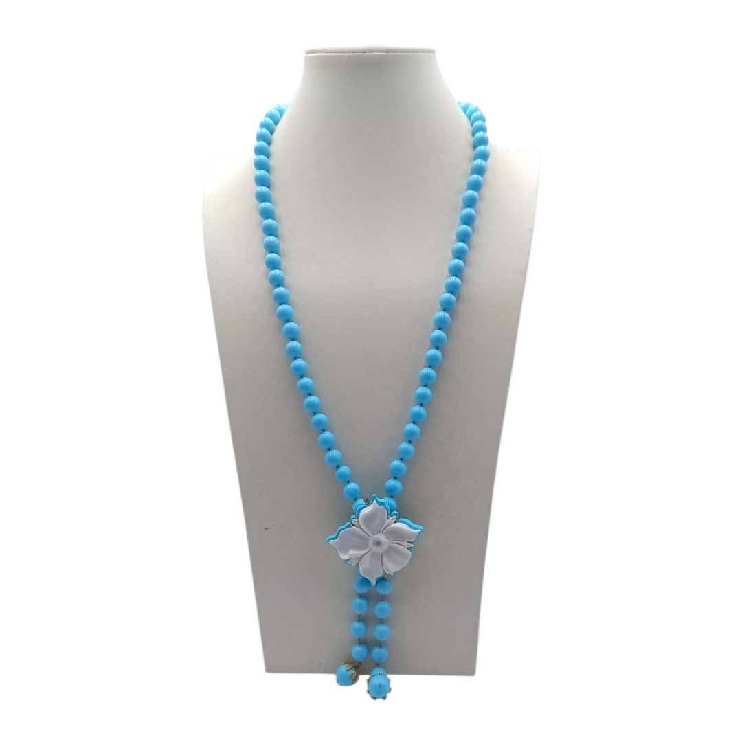Collana Fiore di Agata Bianca e Pasta di Turchese montata in Argento Dorato